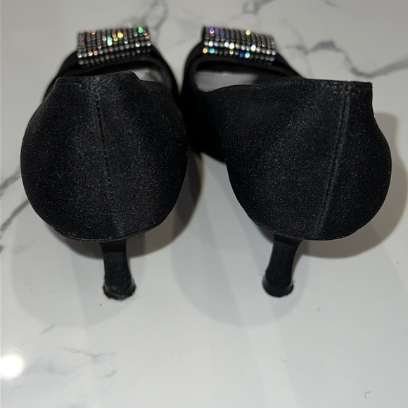 Stuart Weitzman Black Satin Jewel Embellished Peep toe pumps shoes size 6.5 M - Picture 12 of 15
